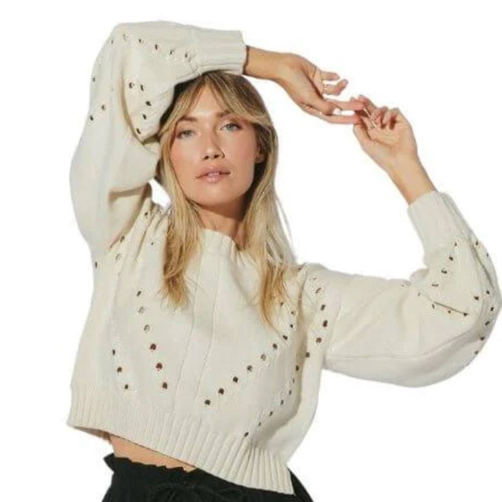 Cleobella Delaney NWT cropped puff sleeve organic cotton sweater size L